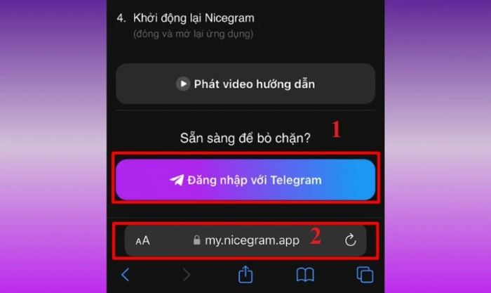Truy cập đường dẫn và chọn Đăng nhập với Telegram