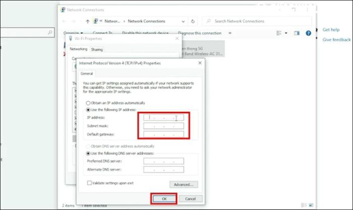 Thực hiện cấu hình hai máy tính với hai địa chỉ IP tĩnh khác nhau