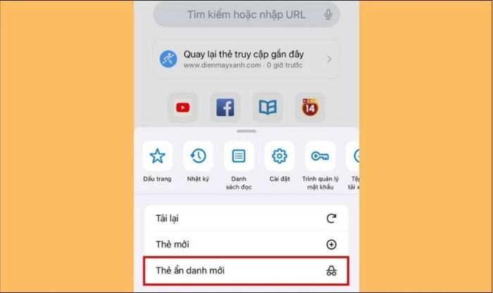 Chọn Mở tab ẩn danh mới trên Safari