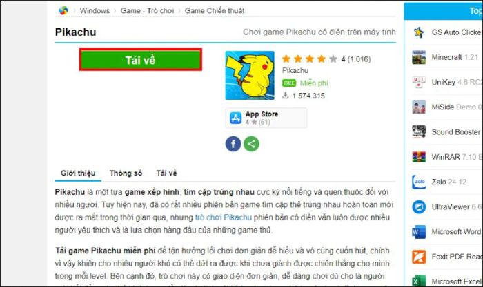 Hướng dẫn tải Pikachu cổ điển cho PC phiên bản mới nhất