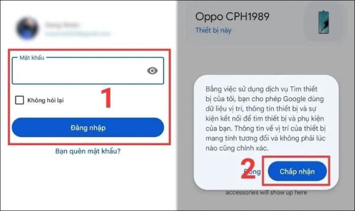 Nhập mật khẩu và nhấn Cho phép
