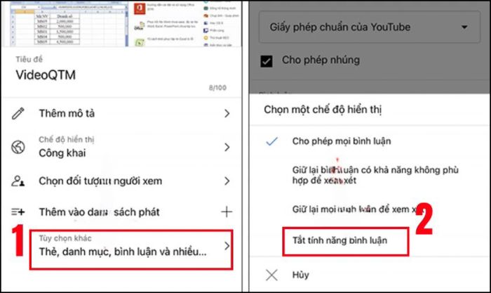 Để tắt bình luận, bạn chỉ cần chọn Tắt tính năng bình luận