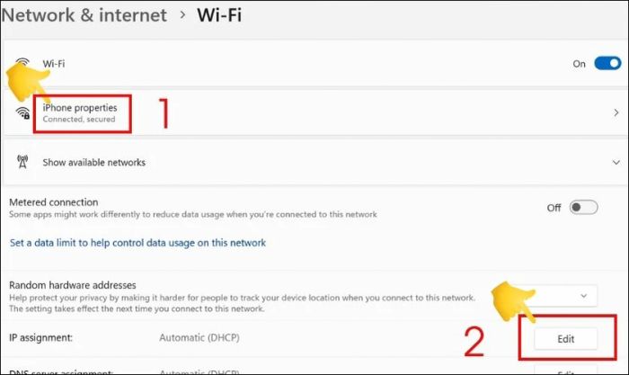 Nhấp vào nút Edit trong phần IP Assignment