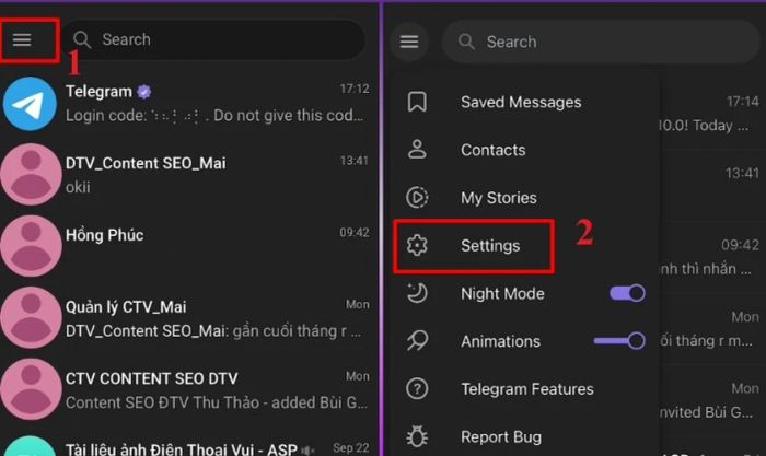 Nhấn vào biểu tượng 3 dấu gạch ngang trong giao diện mới và chọn Settings