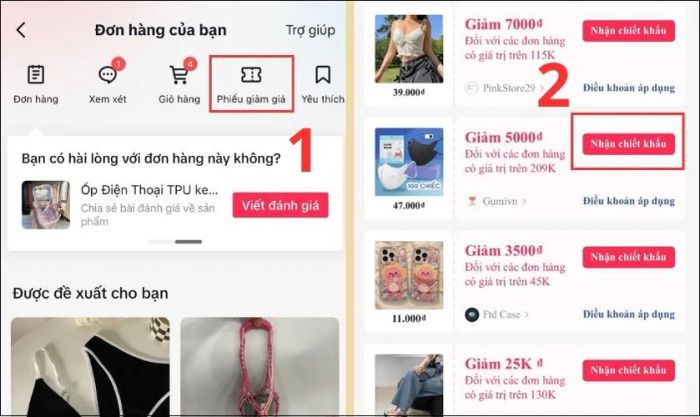 Chọn Phiếu giảm giá và nhấn Nhận chiết khấu