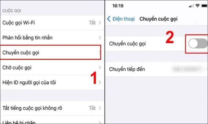 Kéo nút gạt sang trái để tắt tính năng chuyển cuộc gọi
