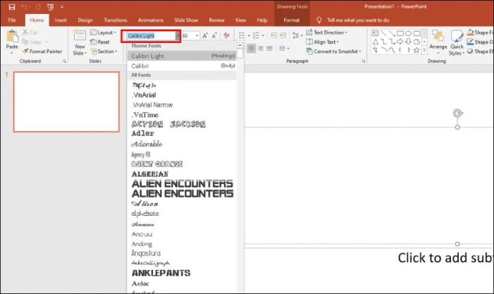 Font chữ được tìm thấy ở đâu trong PowerPoint?