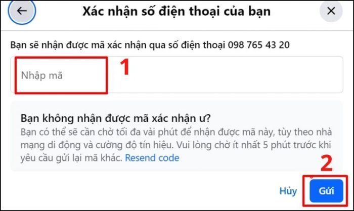 Nhập mã xác thực được gửi đến số điện thoại mới của bạn