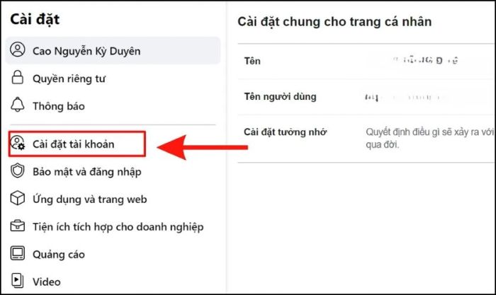 Nhấn chọn Cài đặt tài khoản