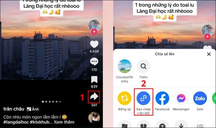 Nhấn chia sẻ và chọn mục Sao chép liên kết