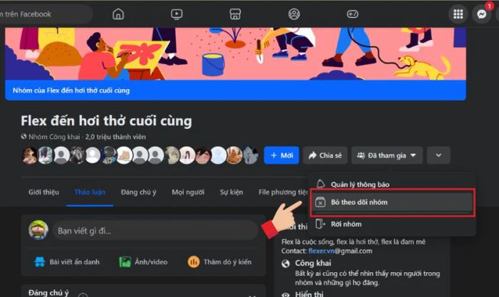 Bỏ theo dõi vẫn cho phép bạn đăng bài và tương tác trong nhóm