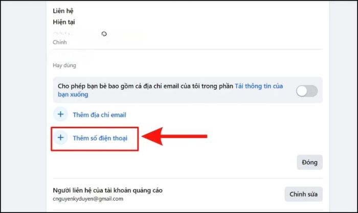 Nhấn chọn Thêm số điện thoại liên hệ