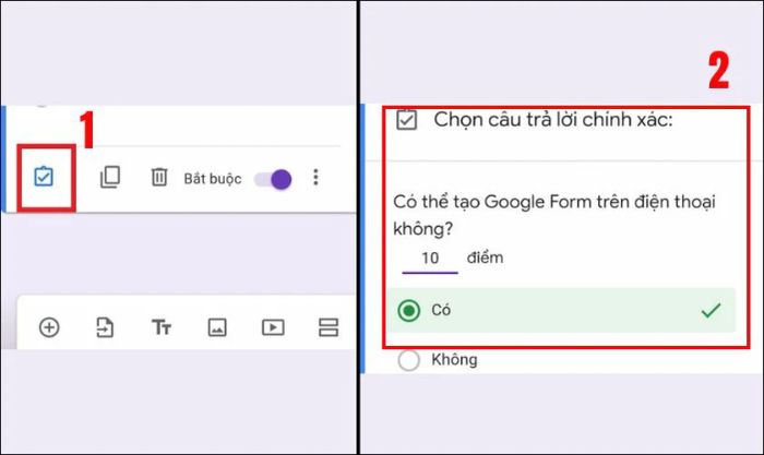 Sau đó, bạn chọn dấu tick để đánh dấu câu trả lời đúng