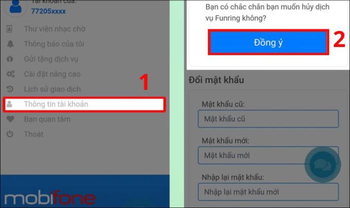 Nhấn vào nút Hủy bên cạnh dịch vụ nhạc chờ để tiếp tục.