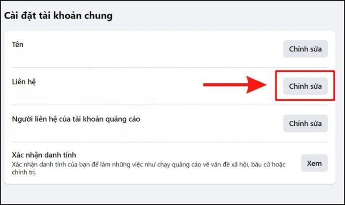 Nhấn vào Chỉnh sửa Liên hệ