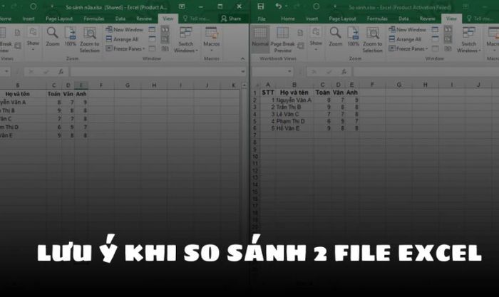Những lưu ý khi so sánh 2 file Excel
