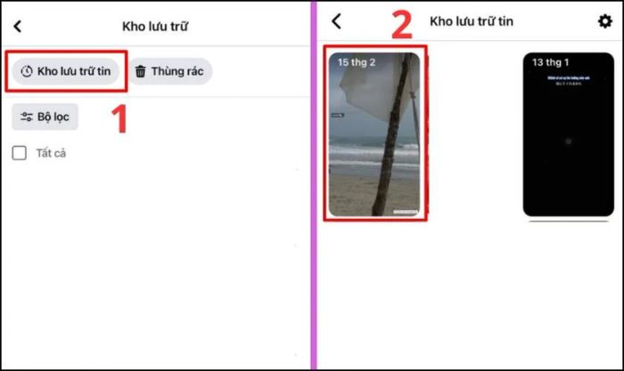 Chọn mục Kho lưu trữ tin ở phần trên cùng màn hình và tìm một story bạn muốn thêm.