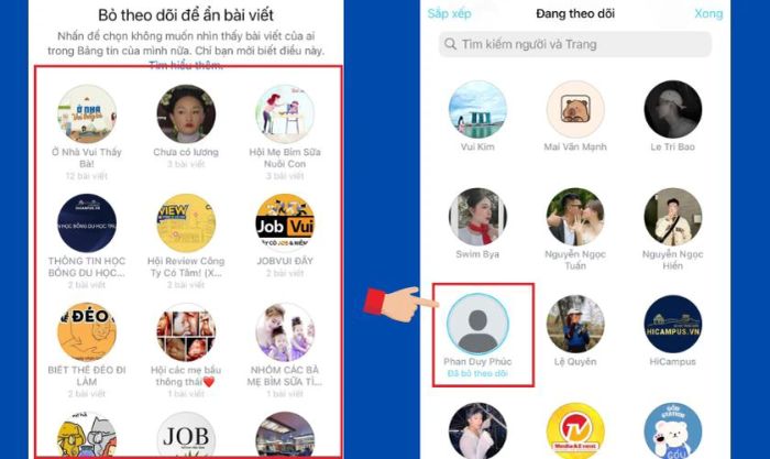 Nhấn vào biểu tượng Bỏ theo dõi cạnh tên người hoặc trang