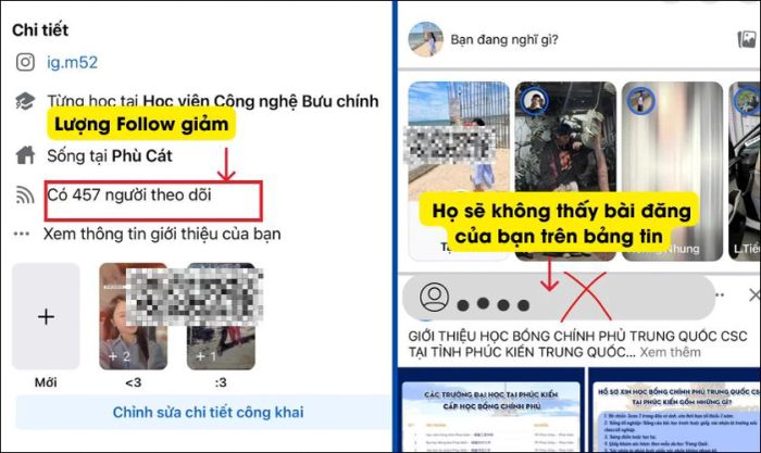 Khi bỏ theo dõi, số lượng Followers giảm