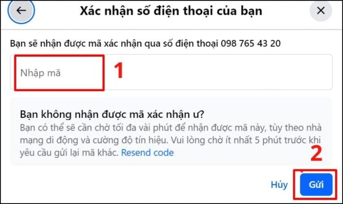 Sau đó, bạn nhập mã xác thực