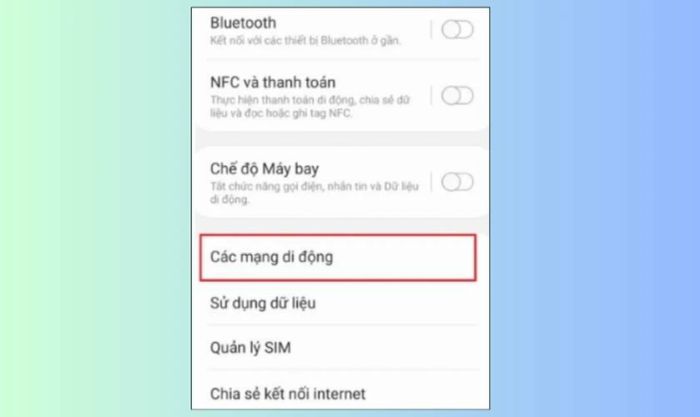 Chọn mục mạng di động