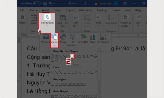 Nhấp vào mục lllustrations để lựa chọn hình dạng khoanh tròn phù hợp