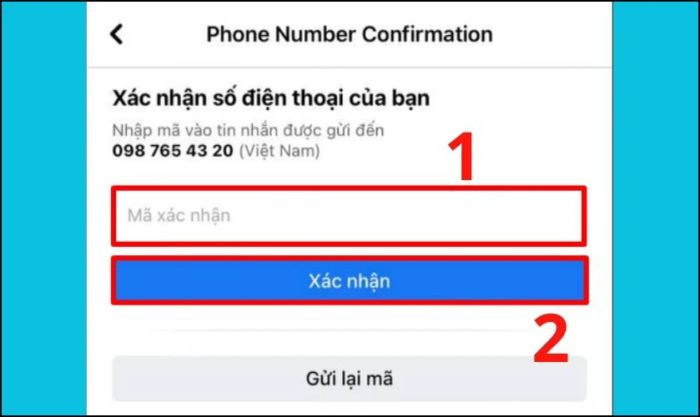 Điền mã xác nhận vào ô được yêu cầu