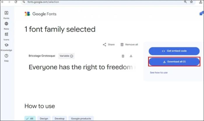 Lựa chọn font chữ phù hợp và nhấp vào Download all