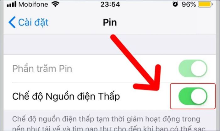 Chuyển công tắc của chế độ nguồn điện thấp sang màu xanh là xong.