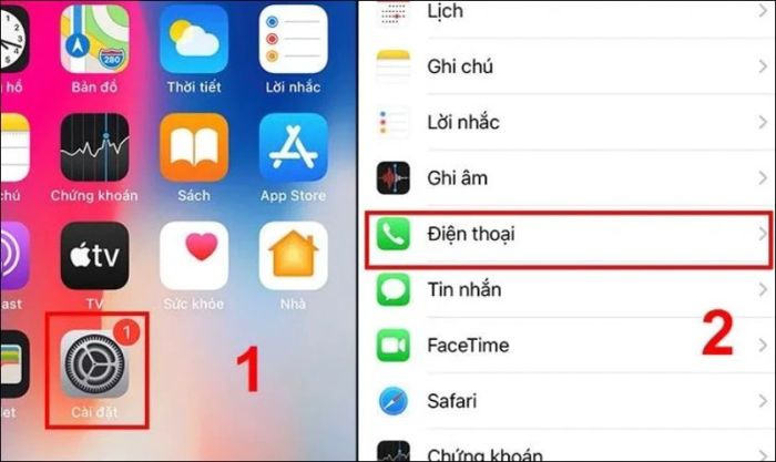 Nhấn vào Cài đặt và chọn mục Điện thoại