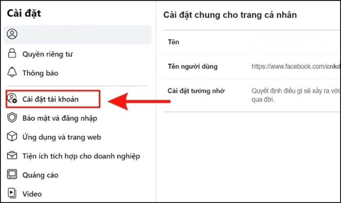 Nhấn chọn Cài đặt tài khoản