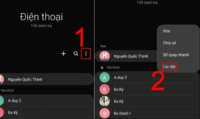 Nhấn vào biểu tượng ba chấm và chọn Cài đặt