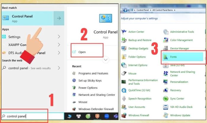 Cách thêm font chữ vào Word qua Control Panel