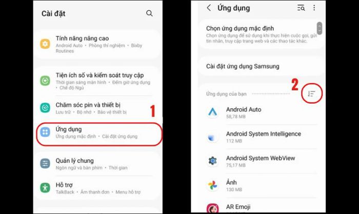 Trong mục Ứng dụng, nhấn vào biểu tượng Bộ lọc