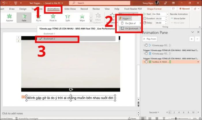 Chọn Start effect on bookmarks và chỉ định bookmark muốn hiển thị