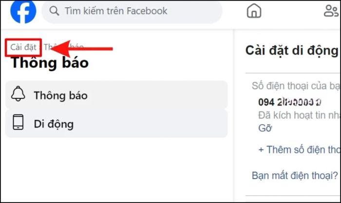 Nhấn vào Cài đặt