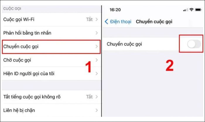 Trong mục Chuyển cuộc gọi, kéo nút gạt sang trái để tắt tính năng