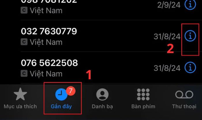 Chọn tab Gần đây để xem lại các cuộc gọi đã thực hiện hoặc nhận được
