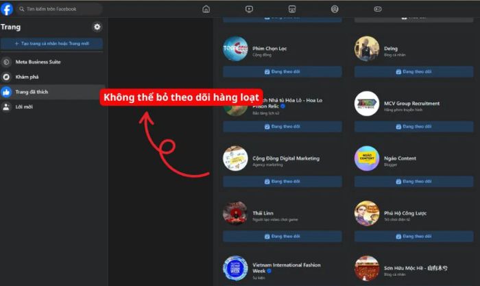 Facebook hiện chưa có tính năng cho phép bỏ theo dõi nhiều người hoặc trang cùng một lúc