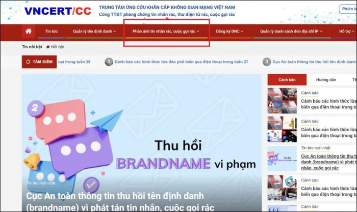 Chặn cuộc gọi rác bằng cách sử dụng trang web VNCERT