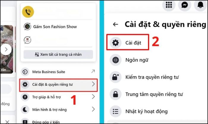 Nhấn vào Cài đặt & quyền riêng tư, sau đó chọn mục Cài đặt