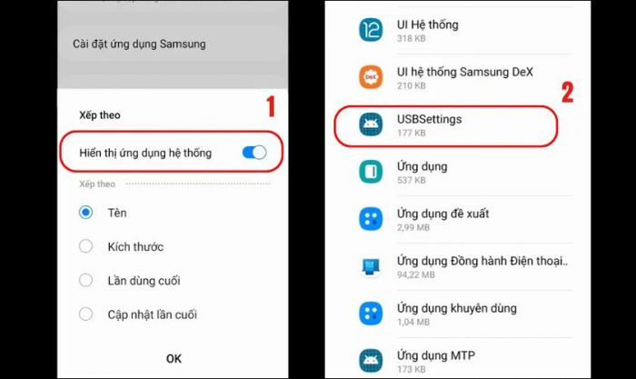 Tìm và chọn mục Cài đặt USB hoặc USB Settings