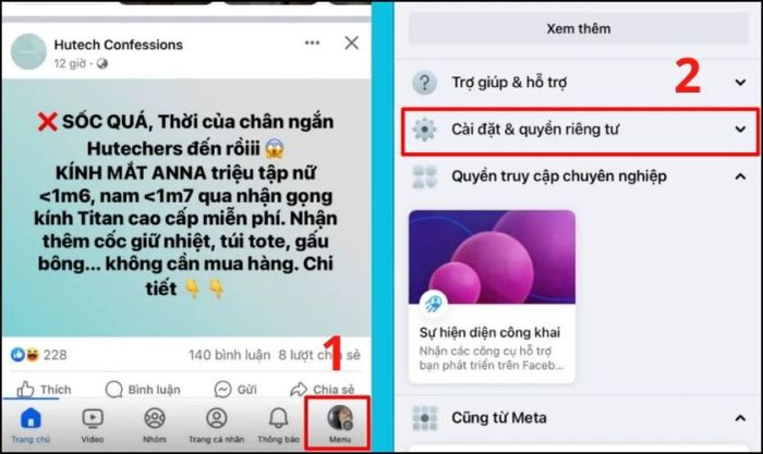 Nhấn vào biểu tượng Menu ở góc dưới màn hình