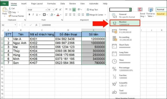 thiết lập định dạng số trong excel