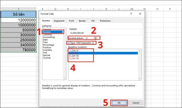 chọn kiểu number phù hợp