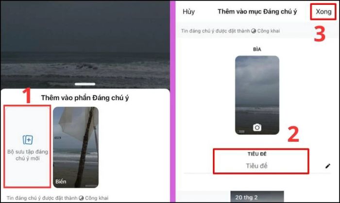 Chọn Bộ sưu tập nổi bật mới, điền tên Tiêu đề và nhấn Xong