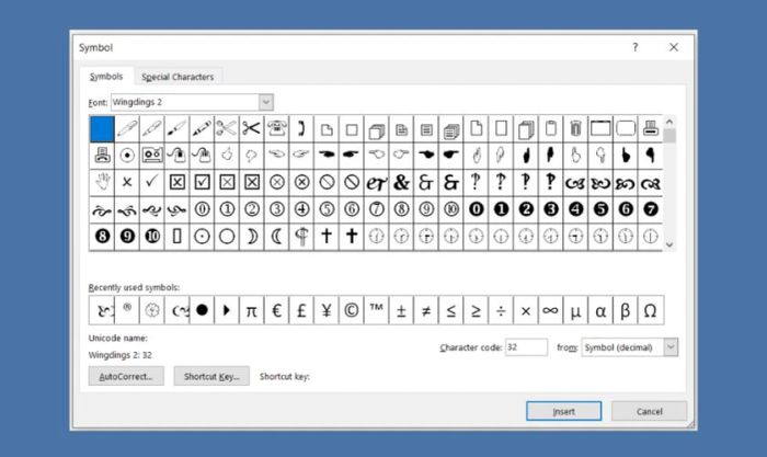 Font chữ Wingdings 2