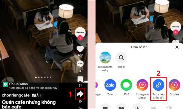 Chọn biểu tượng mũi tên chia sẻ, rồi nhấn vào Sao chép liên kết