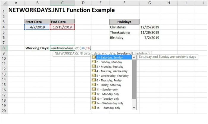 Hướng dẫn sử dụng hàm Networkdays Intl cơ bản