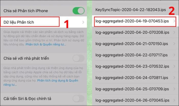 Truy cập Dữ liệu phân tích và tìm file có tên bắt đầu bằng log-aggregated